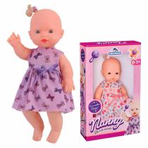 Boneca Infantil Macia Nanny Com Vestido Roxo Lacinho E Tamanho 32 Cm Para Menina Boneca Infantil Macia Nanny Com Vestido Roxo Lacinho E Tamanho 32 Cm Para Menina