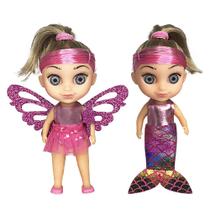 Boneca Infantil para Meninas Shiny Angels 3 em 1 Sereia Fada e Bailarina Brinquedos Dia das Crianças