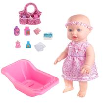 Boneca Infantil Sapeka Faz Xixi + Banheira Banho e Bolsinha