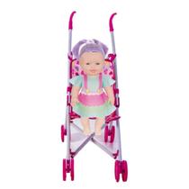 Boneca Infantil Tuca Color Sapekinha + Carrinho Passeio Rosa