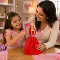 Boneca Infantil Vestido Vermelho Acessórios Interativos Brinquedo Criança Espelho Escova Presente Boneca Infantil Vestido Vermelho Acessórios Interativos Brinquedo Criança Espelho Escova Presente
