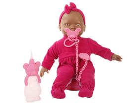 Boneca Interactive Baby Mini Bebê Mania Xixi Negra com Acessórios Roma Brinquedos