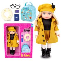 Boneca IT Girl Viagem Loira Roupa Amarela Acessórios Mala