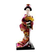 Boneca Japonesa Gueixa Artesanal com Kimono Pink e Leque Dourado