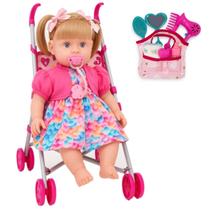 Boneca Larissa Loira Fala Frases Sons C/ Carrinho e Bolsinha