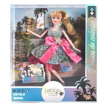 Boneca Leticia Classica - Boneca de Colecao - Vestido Rosa e Azul TERRACO