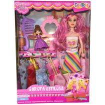 Boneca Linda e Moderna Garota Estilosa Com 4 Vestidos Extra e Acessórios + 1 Boneca Princesinha