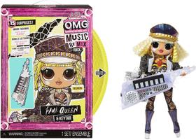 Boneca LOL Surprise OMG Remix Rock Fame Queen. Inclui 15 surpresas: keytar, roupas, sapatos, escova de cabelo, suporte, revista e t