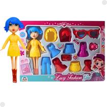 Boneca Lucy Fashion Girl Cabelo Azul C/ Acessórios Coloridos 7000A - Braskit