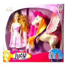 Boneca Lucy Princesa Braskit Estilo Fashion Vestido Lilas com Unicornio
