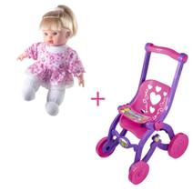 Boneca Macia Soft Hair mais carrinho de passeio para boneca Florzinha kit