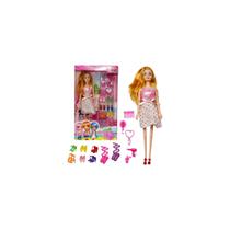 Boneca maju fashion com 8 pares de sapatos e acessórios 28 cm com 15 peças