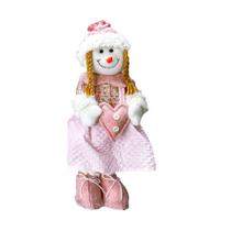 Boneca Mamãe de Neve em Pé de Tecido Rose Decoração Luxuosa 41cm