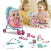 Boneca Médica Dodói Kit Acessórios de Salão e Carrinho de Bebe Brinquedo