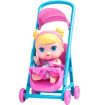 Boneca Menina Bebê Babys Collection Mini Carrinho Rosa - Super Toys