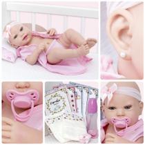 Boneca Menina Bebê Reborn Realista Pode Dar Banho + 18 Itens