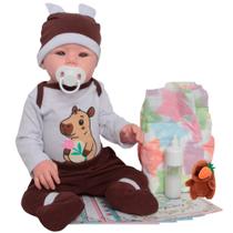 Boneca Menina Careca com Tema Capivara e Acessórios