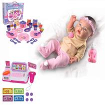 Boneca Menina Pode Dar Banho + Acessórios de Princesa - Milk Brinquedos