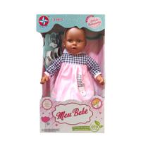 Boneca Meu Bebê Negro - Vestido Xadrez e Rosa - Estrela