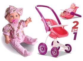 Boneca Milkbabys mais Carrinho de passeio Confort Baby 2 em 1 Kit - Samba Toys