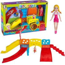 Boneca Mini Pequena Charmosa Playground Balanço Escorregador