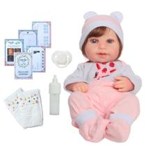 Boneca Minina Realista Roupa Girafa Cabelo Fio a Fio + Itens