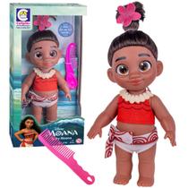 Boneca Moana Bebê Com Pente Princesa Realista 28cm Em Vinil Lavável Cotiplás