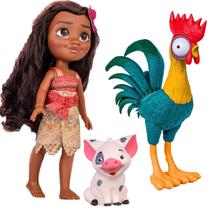 Boneca Moana E Porquinho Pua + Galo Hei Hei Disney