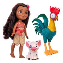 Boneca Moana E Porquinho Pua + Galo Hei Hei Disney