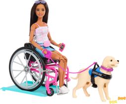 Boneca moderna Barbie Brunette com cão de serviço, cadeira de rodas e acessórios