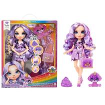 Boneca moderna Rainbow High Violet com kit de lodo e animal de estimação de 11 polegadas