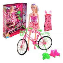 Boneca Musical Com Bicicleta Acessórios Patins e Capacete Vestido Roupinhas Tipo Barbie Articulável Presente Meninas