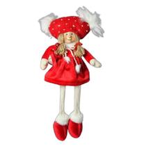 Boneca Natalina Sentada Vermelho e branco 42cm