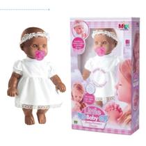 Boneca negra bebe preta que fala nenem morena falante brinquedo educativo reza ora o pai nosso bb - Milk Brinquedos