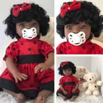 Boneca Negra Bebê Realista Menina Tipo Reborn Com Acessórios