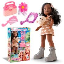 Boneca Negra Miss Holiday Haras 34 Cm Modelo Cachorro Com Bolsa Tiara Pente Espelho Presilha