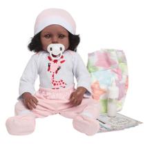 Boneca Negra Reborn Roupinha de Girafa e Acessórios Boneca Negra Reborn Roupinha de Girafa e Acessórios
