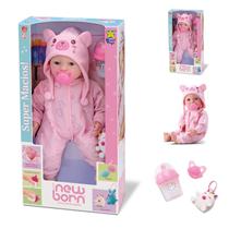 Boneca New Born Menina Fecha os olhos Mamadeira Mágica