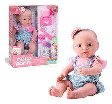 Boneca New Born Primeiros Cuidados Faz Xixi Abre e Fecha os Olhos 36cm Com Acessórios Mamadeira Fralda Original Divertoys Brinquedo Menina