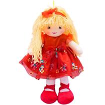 Boneca Pano Vestido Vermelho E Cabelo Laranja Encaracolado