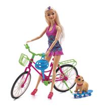 Boneca Paty Ciclista Bike Articulada Pet Bicicleta + Skate