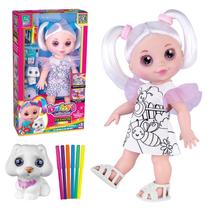 Boneca Pintura Colorir Roupa E Cabelo Fashion Color Canetas E Cachorrinho - Super Toys