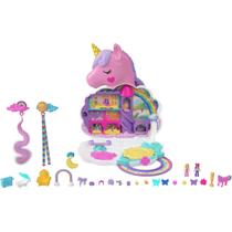 Boneca polly pocket micro salão unicórnio arco-íris - mattel hkv51