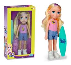 Boneca Polly Surfista Pocket C/ Prancha De Surf + Acessórios