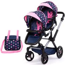 Boneca Pram Bayer Design Xeo Twin Stars - Azul Marinho e Rosa - 46cm