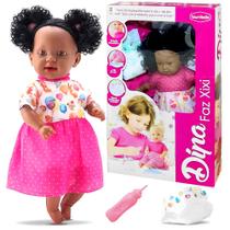 Boneca Preta que Faz Xixi Bebê Reborn Negra Afro com Mamadeira Fralda Bambola