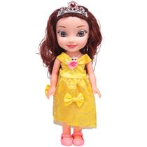 Boneca Princesa Articulada Acessórios Vestido Amarelo Som - Castela