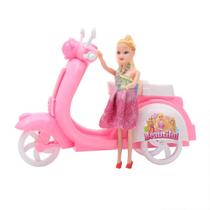 Boneca Princesa com Moto Vespa Charmosa Luz e Som Motocicleta Brinquedo