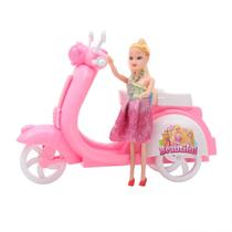 Boneca Princesa com Moto Vespa Charmosa Luz e Som Motocicleta Brinquedo - Cute Toys