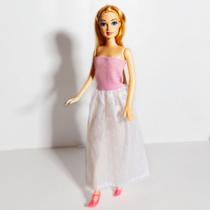 Boneca Princesa Liz Loira com Vestido Rosa e Branco